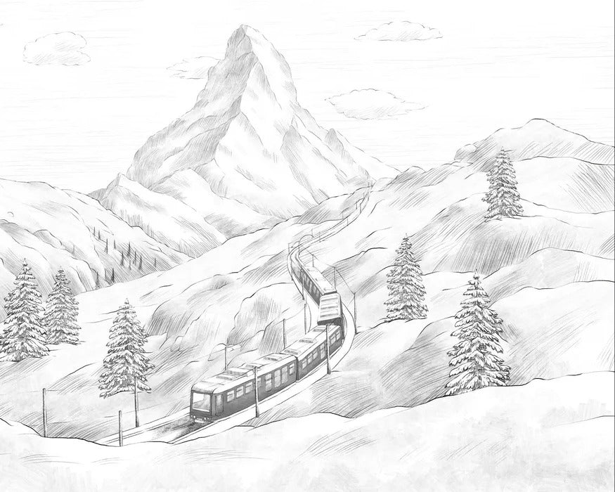 Black and white panoramic Matterhorn wallpaper