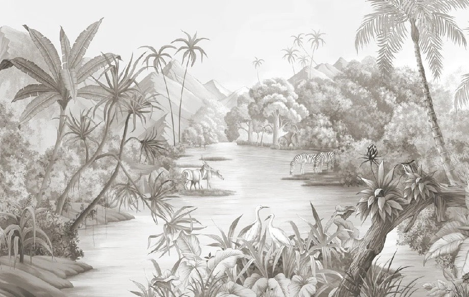 Picturesque jungle panoramic wallpaper