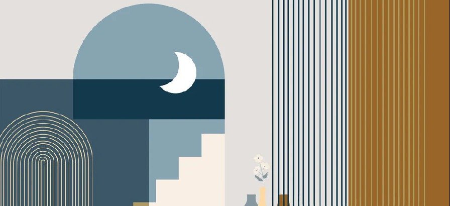 Graphic blue arch wallpaper