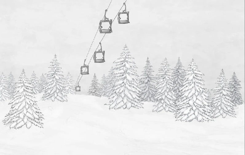 Papier peint montagne télécabine noir & blanc, XXL, tendance