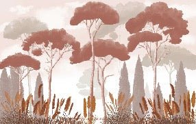 Terracotta cypress, pine and pampas grass wallpaper