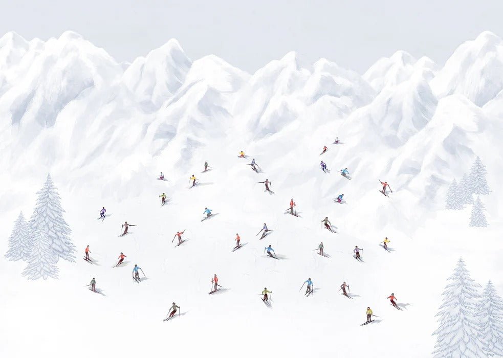 Colorful skiers mountain wallpaper