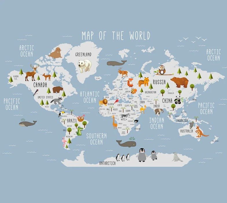 Wallpaper Illustrated world map Animals