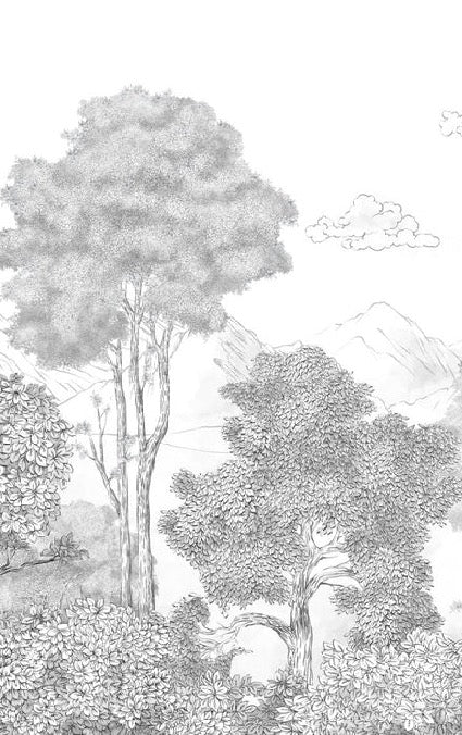 Forêts et Monts Crayonnés panoramic wallpaper