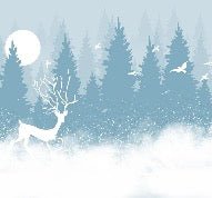 Panoramic wallpaper Forest deer in the mist