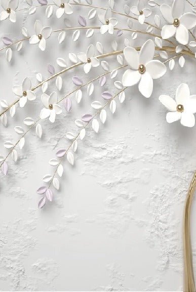 3D panoramic trompe l'oeil flowering tree wallpaper