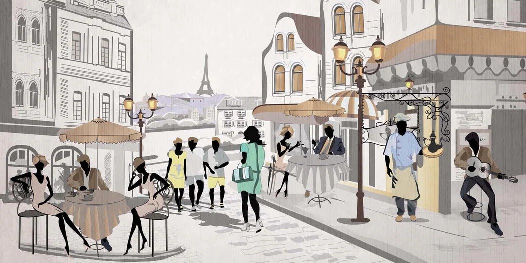 French wallpaper Paris café en terrasse
