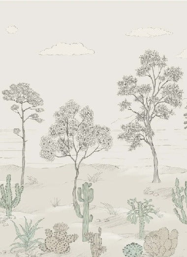 Green tropical cactus oasis wallpaper