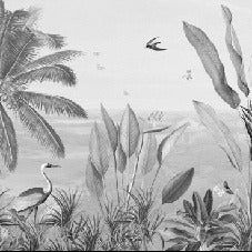 Black and white tropical mirage wallpaper