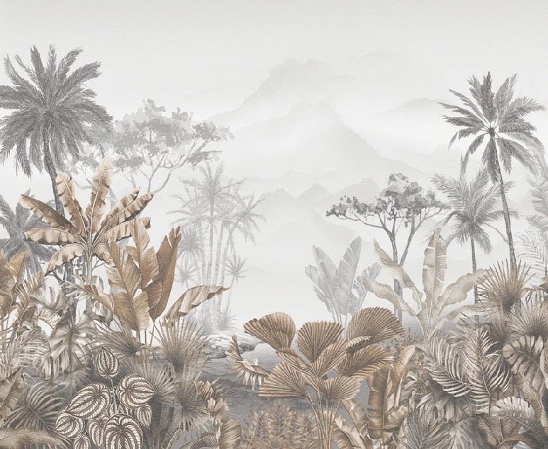 Tropical sepia restaurant wallpaper