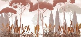 Terracotta cypress pine and pampas grass wallpaper