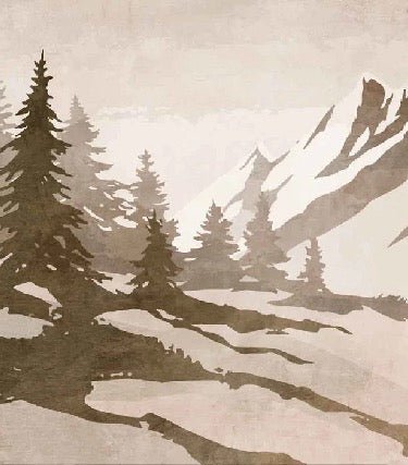 Vintage sepia-toned fir and mountain wallpaper