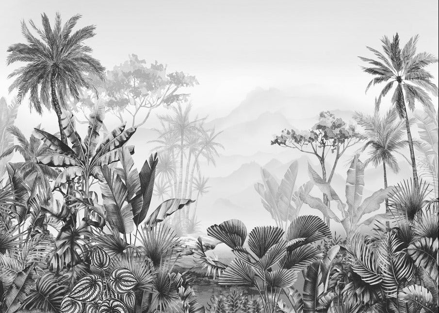 Tropical black and white wallpaper