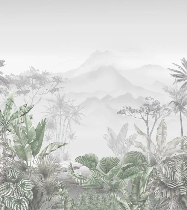 Tropical green bathroom wallpaper