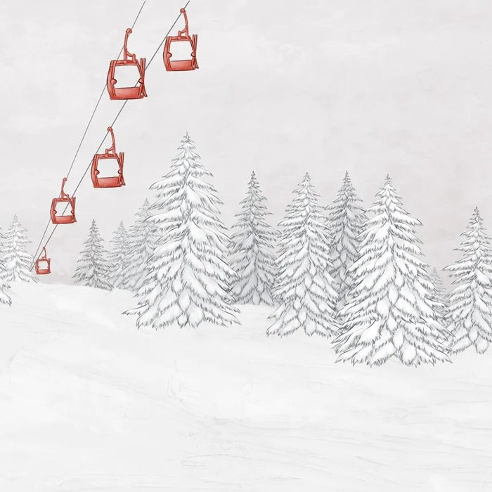 Papier peint montagne télécabine rouge, mural concept, tendance