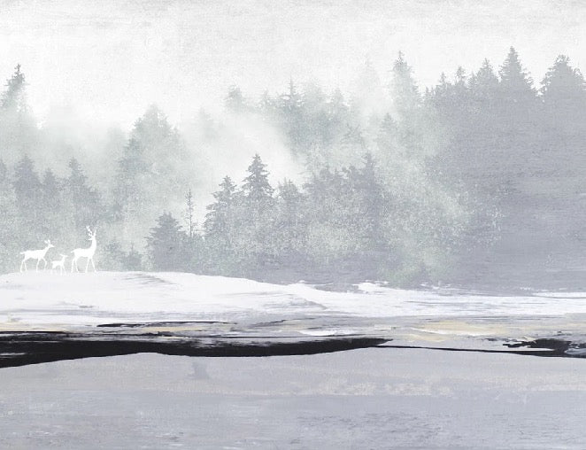 Misty forest and deer wallpaper