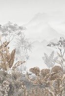 Tropical sepia bathroom wallpaper