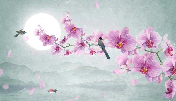 Orchid panoramic non-woven wallpaper