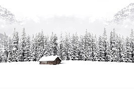 Panoramic mountain chalet wallpaper