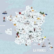 Children's map of France blue wallpaper
