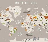 Carte du monde illustrée Animaux taupe, XXL, tendance