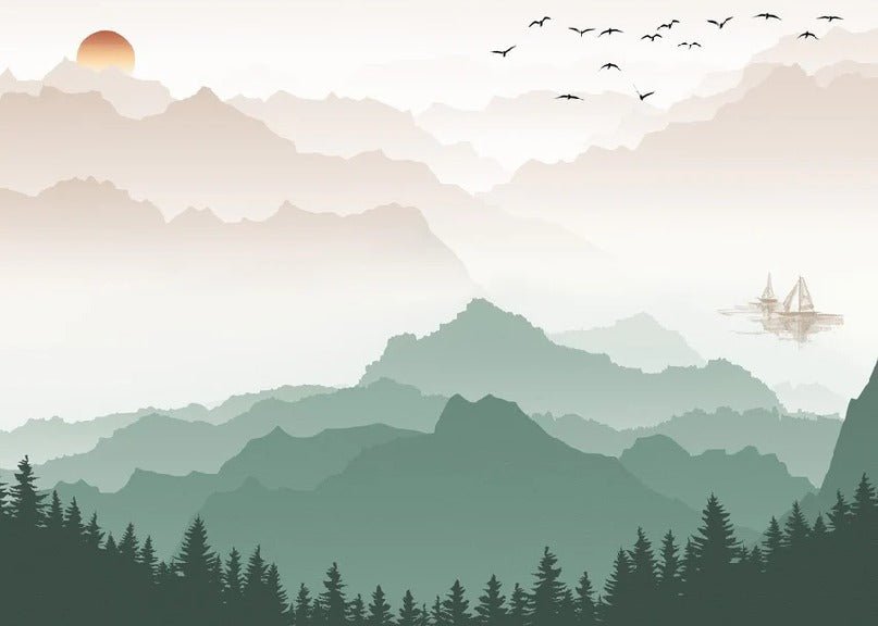 Mountain in mist wallpaper terracotta