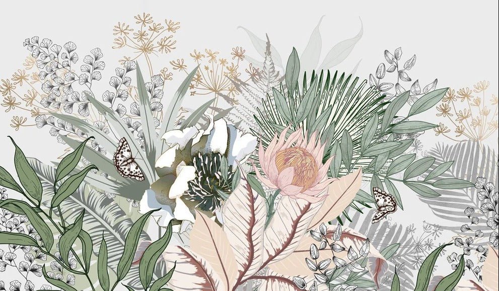 Panoramic floral botanic wallpaper