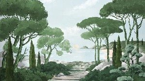 Papier peint balade dans les calanques vert, XXL, tendance