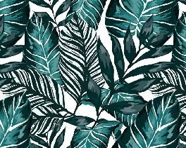 Peacock blue leaf bistro wallpaper