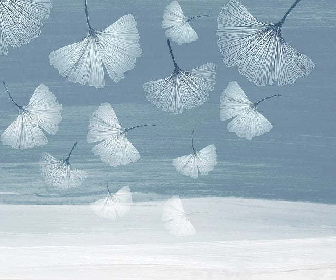 Panoramic wallpaper japandi blue gingko