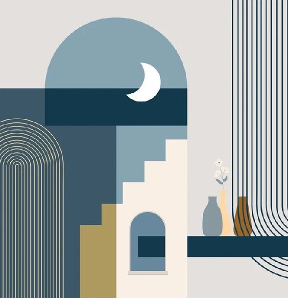 Blue graphic arch wallpaper