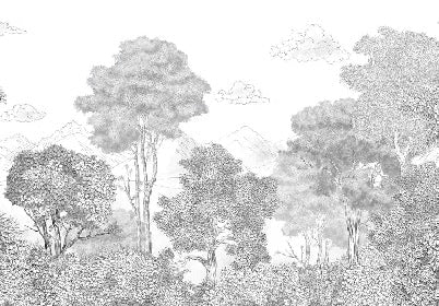 Papier peint panoramique Forêts et Monts Crayonnés, XXL, tendance