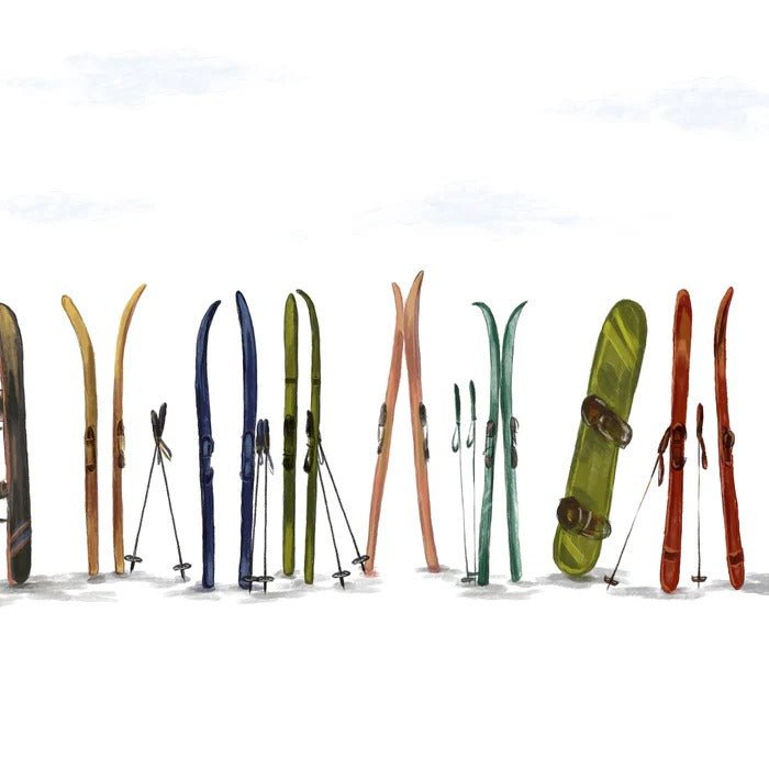 Colorful skis panoramic wallpaper