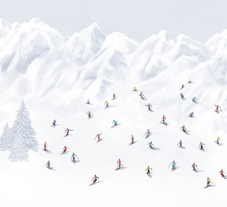 Colorful skiers mountain wallpaper