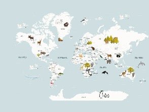 Wallpaper World Map in French for Children, Glacier Blue