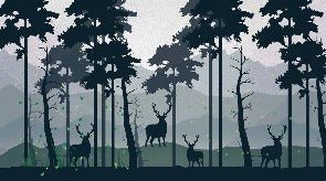 Panoramic wallpaper nature forest deer deep green