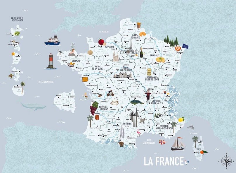 Children's map of France blue wallpaper