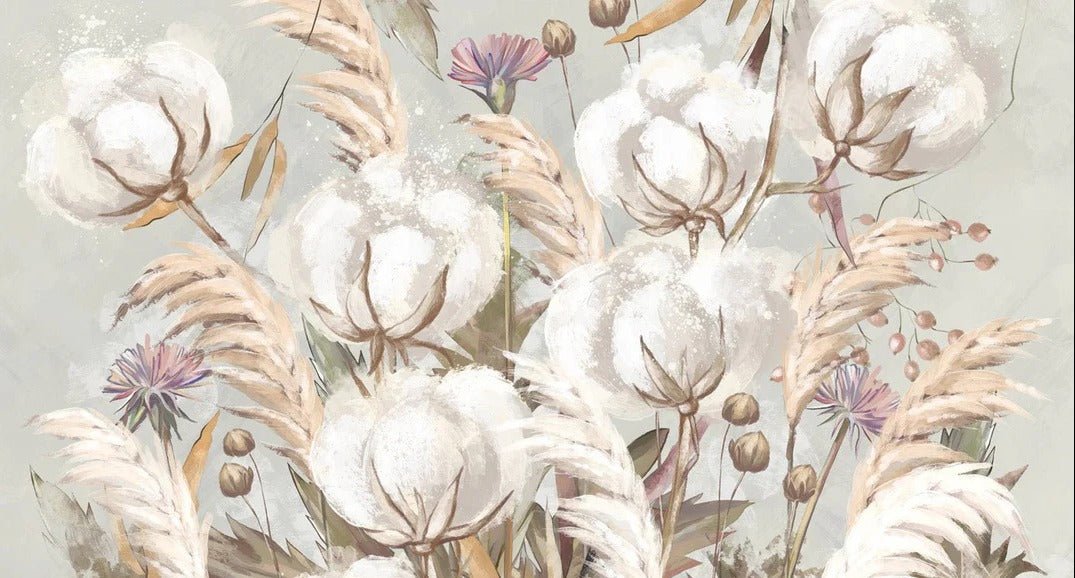 Panoramic cotton flower wallpaper