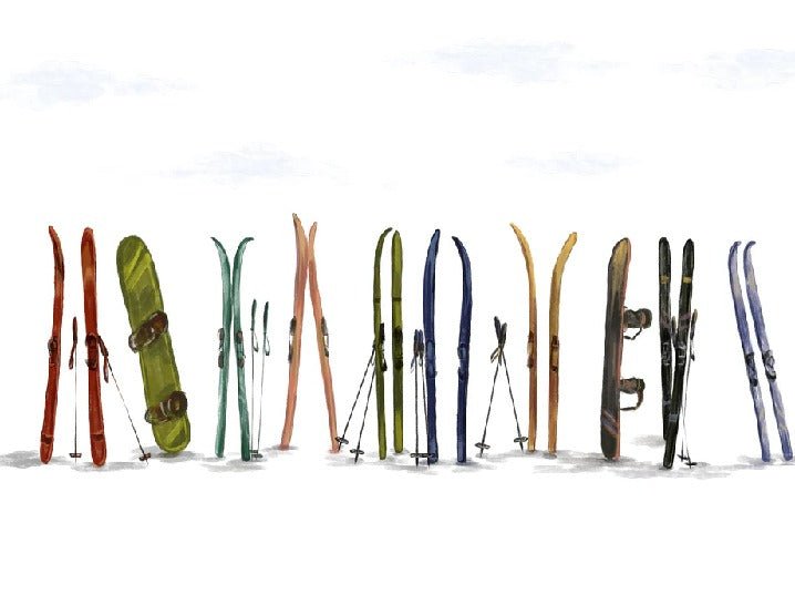 Colorful skis panoramic wallpaper