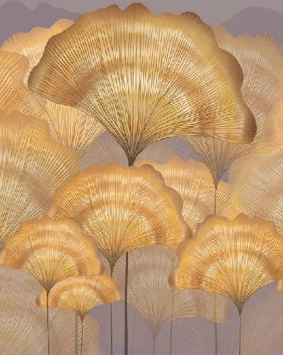 Papier peint salle de bain contemporain ginkgo ocre, XXL, tendance