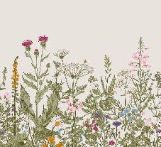 Romantic folk botanical bistro wallpaper