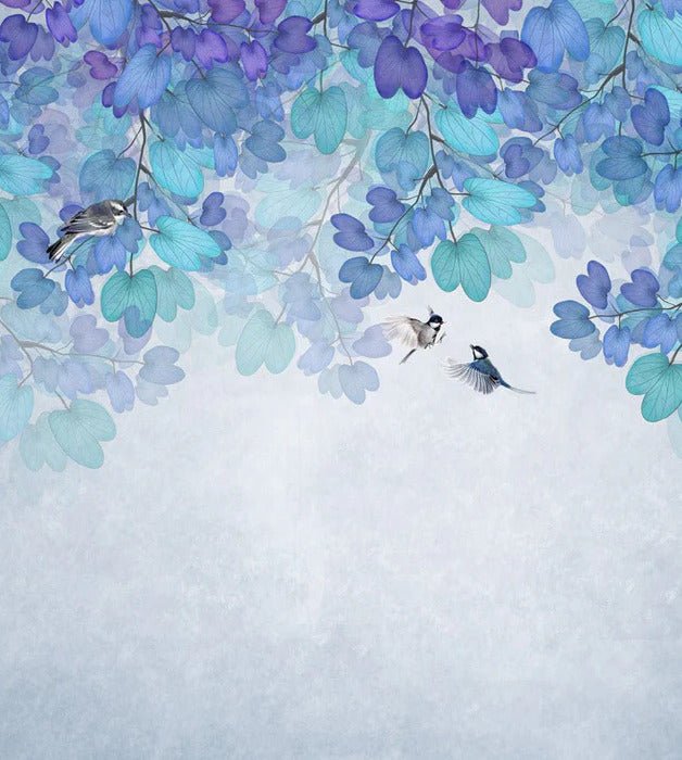 Blue leaf bathroom wallpaper