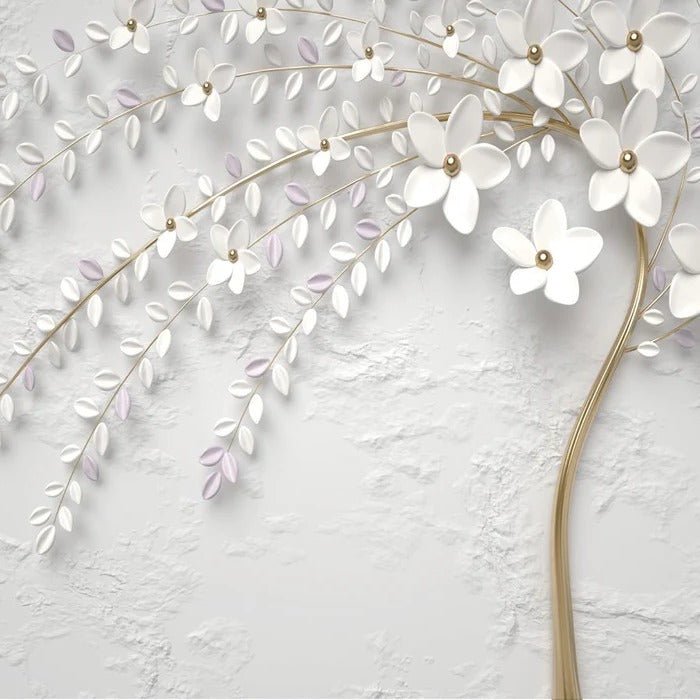 3D panoramic trompe l'oeil flowering tree wallpaper