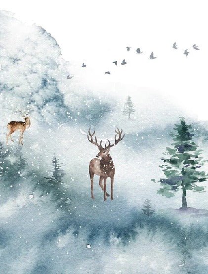 Stag & Scandinavian bathroom wallpaper