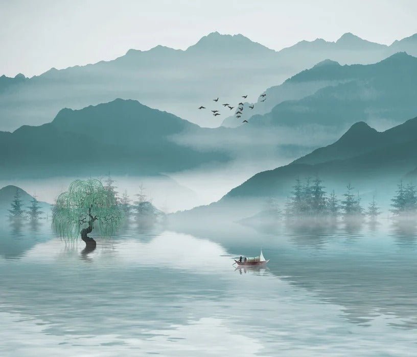 Wallpaper between mountain and lake