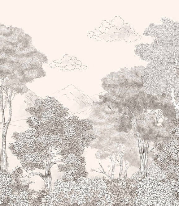 Beige panoramic Forests and Mountains wallpaper