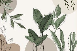 Graphic plant panorama wallpaper taupe