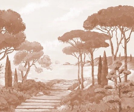 Terracotta coastal wallpaper