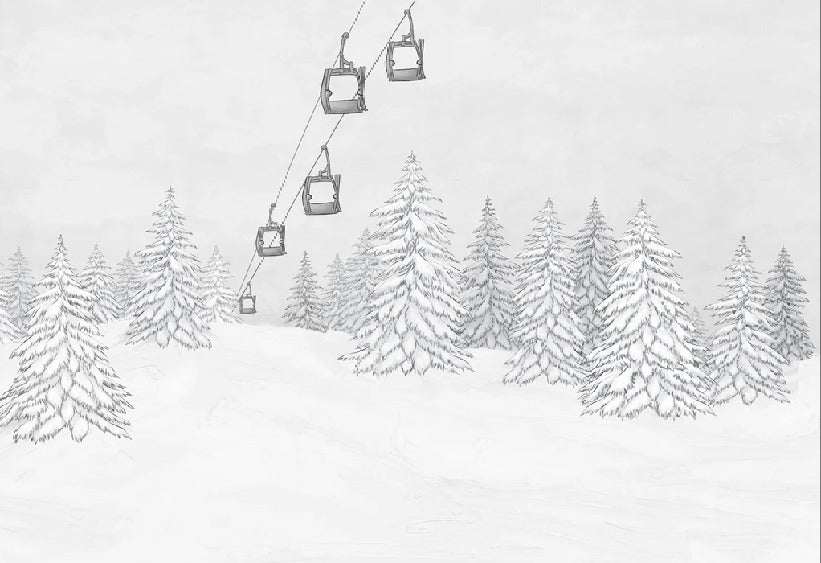 Black and white mountain cable car wallpaper