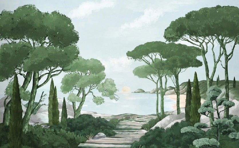 Papier peint balade dans les calanques vert, XXL, tendance